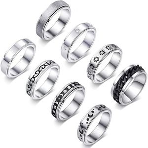 FUNEIA 8Pcs Stainless Steel Fidget Rings for Anxiety and Stress Size 6-10